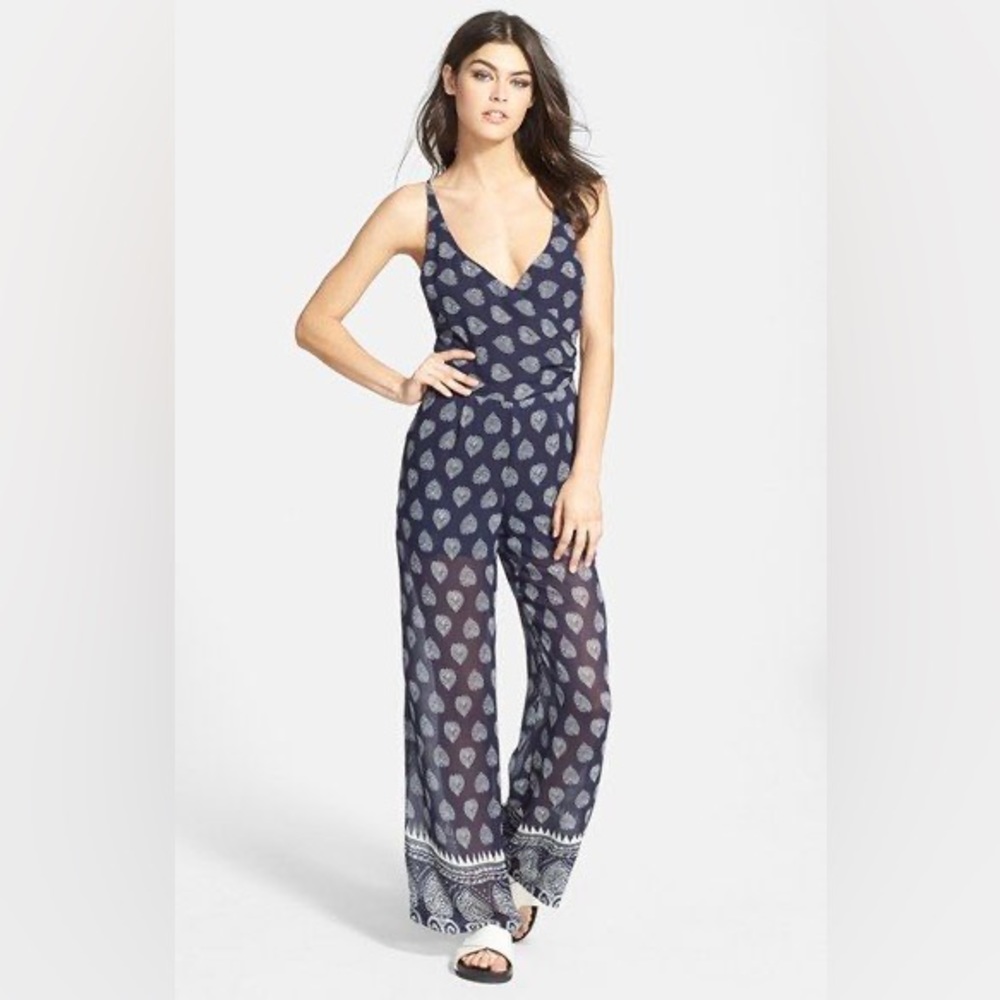 Like Mynded navy jumpsuit paisley print wrap top